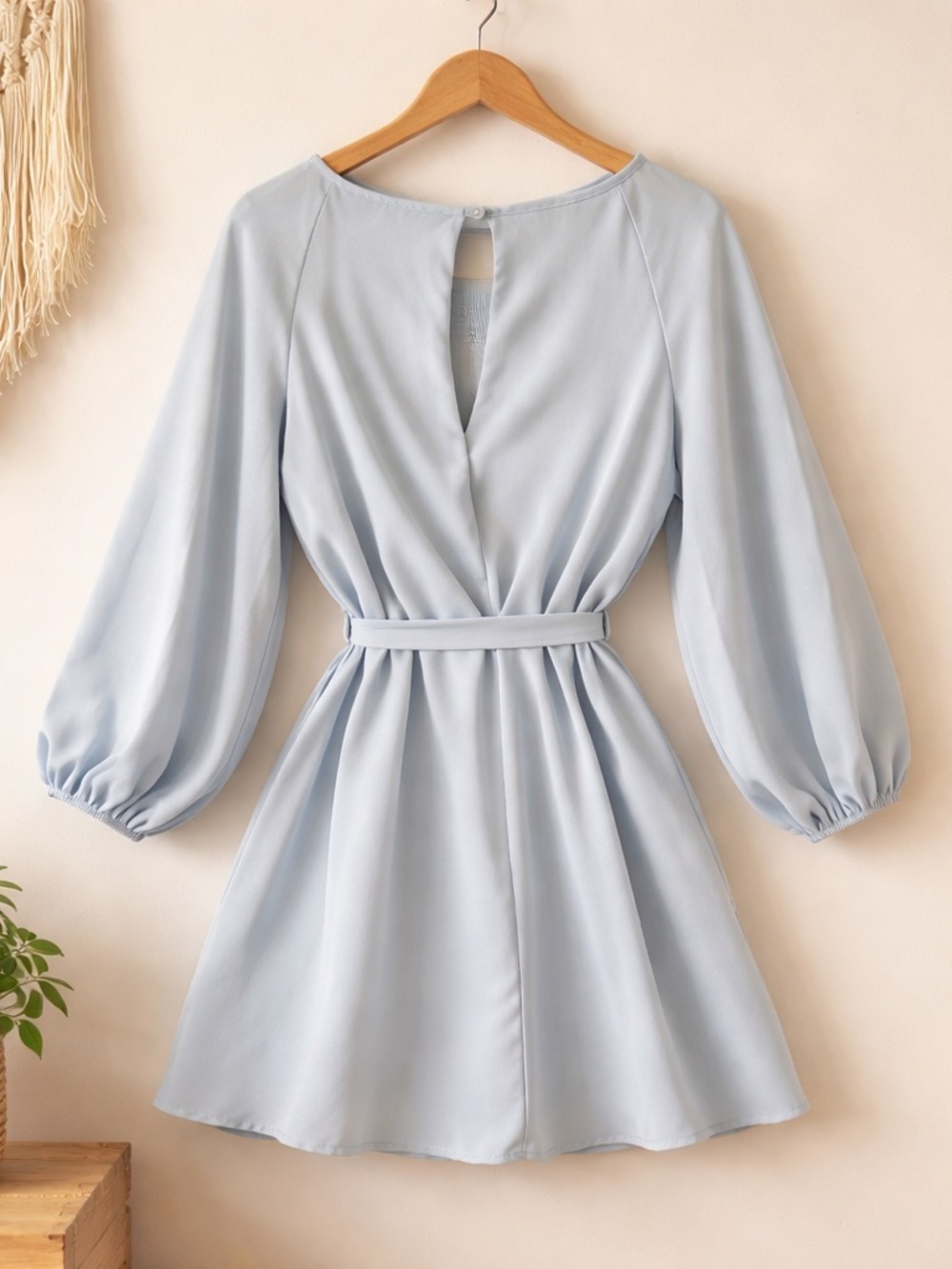 miami Light Blue Embellished Neck Tie-Waist Mini Dress - Picture 5 of 11